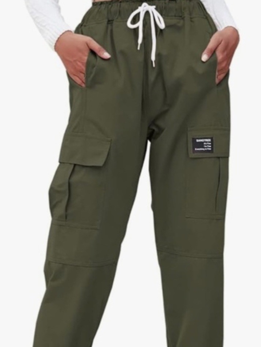 Sangtree Olive Cargo Pants with Elastic Drawcord Waist Girl's Size 160 (14-16)
